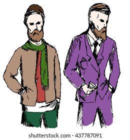 Vector images hipsters on a white background in the fashion colored clothing