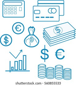 vector images and icons of banknotes, cards, coins
