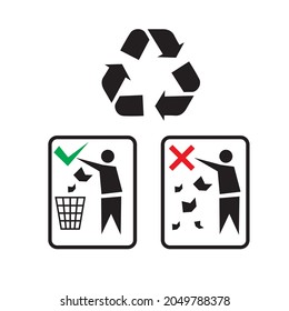 vector images for icons, icon do not throw garbage carelessly and recycle trash icon.don't throw trash in any place, use them for web icons, flyers and posters, etc