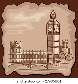 vector images of London Big Ben in vintage style