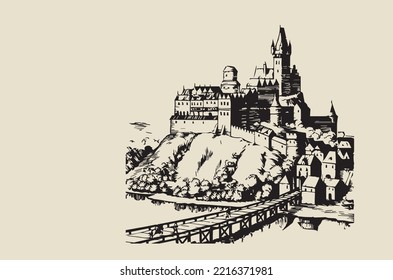 Vector images - medieval castle on a hill