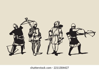 Imágenes vectoriales de los ballesteros medievales