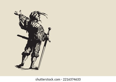 Vector images - medieval warrior pointing with his hand