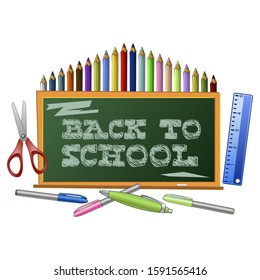 vector images with message back to school - school supplies