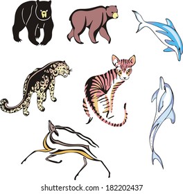 Vector images of miscellaneous mammal animals. Set of illustrations.