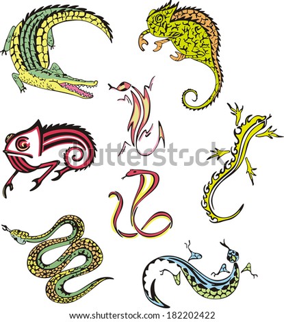 Vector images of miscellaneous reptiles. Set of illustrations.