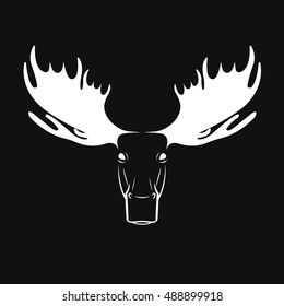 Vector images of moose deer head on a black background. Elk. Logo