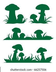 Vector images of mushrooms silhouettes for registration of book pages