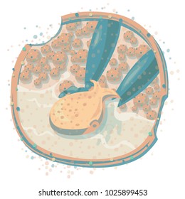 Vector images of a robot hands hold a cookie fish.Background image for video web game user interface.