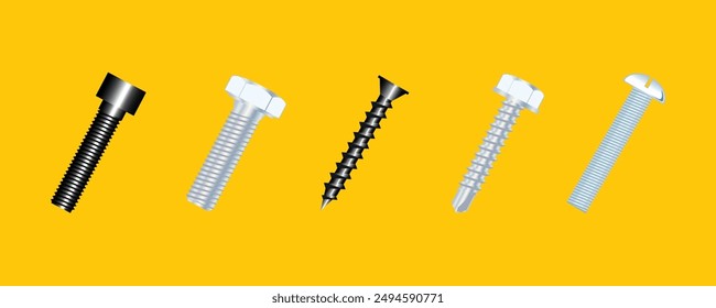 Vector images of screws and nuts are available for use in Adobe Illustrator. The images are sharp and clear.