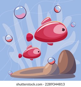 Vector images of sea waves, fish and plants. World Oceans Day. A holiday dedicated to the protection and conservation of the world's oceans, water, and ecosystems.