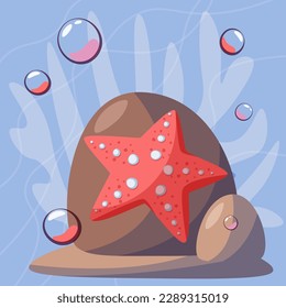 Vector images of sea waves, starfish and plants. World Oceans Day. A holiday dedicated to the protection and conservation of the world's oceans, water, and ecosystems.