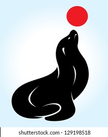 Vector images of a seal playing ball on a blue background