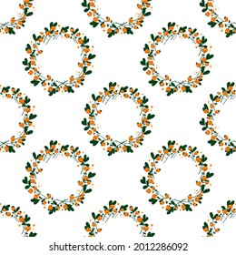 Vector images of seamless pattern of wreaths with berries on a white background.
