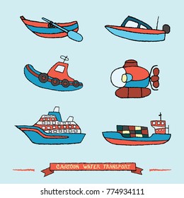 Vector images of ships and boats in the cartoon style