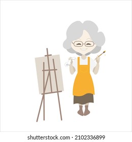 Vector images of simple flat style cartoon character female old age. Suitable learning to draw, creativity, active lifestyle, aging, physical and mental health.