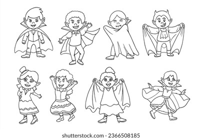 Vector images sketch outline of cute and scary dracula are available in the bundle for halloween 