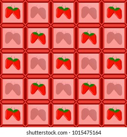 Vector images of strawberries in a photo frame lined in the form of tiles with shadows of a shadow from a remote strawberry. Flat
