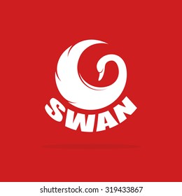 Vector images of swan design on red background.