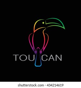 Vector images of toucan design on black background.