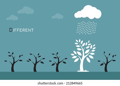 Vector images of trees, clouds and rain. Different concepts