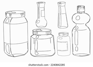 Vector images of various food cans. line drawing
