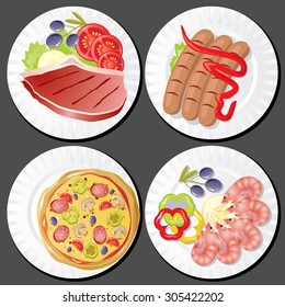 Vector images of various food on plates