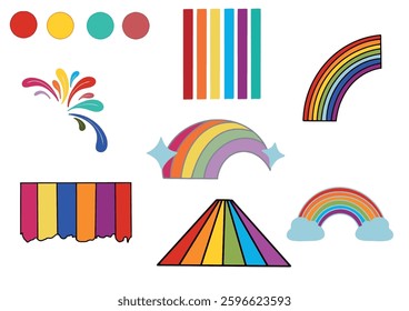 Vector images of various rainbows, can be used for icons and illustrations.