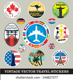 Vector images of vintage travel stickers