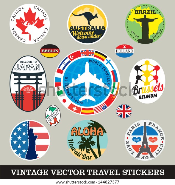 Vector images of\
vintage travel stickers