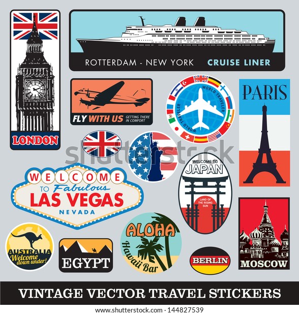 Vector images of\
vintage travel stickers