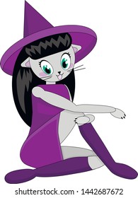 
Vector images of a witch for Halloween, cat witch