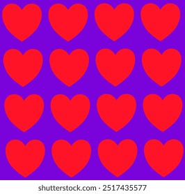 Imagen de Vector, doce corazones rojos sobre un fondo cuadrado púrpura.