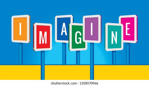 vector imagine word and ad sign