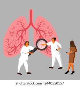 Vector imaging lung examination with doctors - Medicine Lung lobes bronchi and trachea - Health