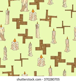 vector imbolc seamless with candles and brigid cross svg