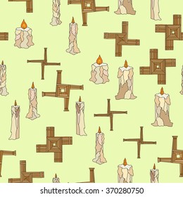 vector imbolc seamless with candles and brigid cross