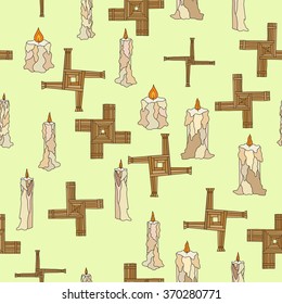 vector imbolc seamless with candles and brigid cross