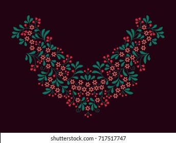 Vector imitation embroidery flowers. Floral design in vintage style. Decorative embroidery flowers. Ornament for textiles on black background. The template for fashion prints for t-shirts and blouses.