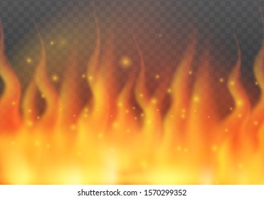 Vector imitation of fire. Tongues of flame vector illustration. Fiery flames and smoke on transparent background 