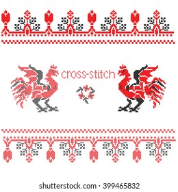 Vector imitation of Ukrainian ethnic cross-stitch embroidery