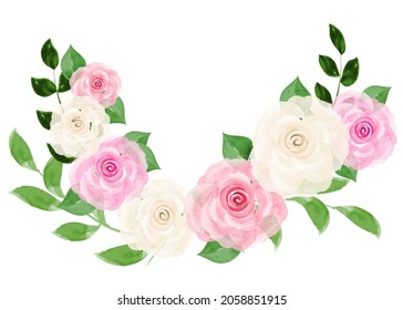 Vector imitation of watercolor rose wreath, scalable image for design of invitations, booklets, notebooks and other stationery