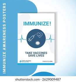 Vector Immunization Awareness Poster Vaccination Campaign Template with Blue Medical Theme - Powered by Shutterstock - Get 15% off with code: PIKWIZARD15