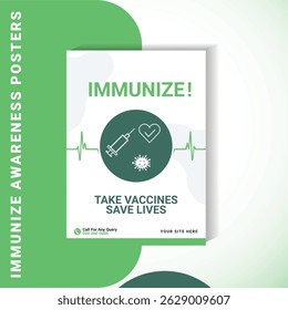 Vector Immunization Awareness Poster – Vaccination Campaign Template with Blue Medical Theme	
