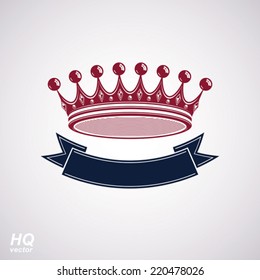 Corona vectorial imperial con cinta undular. Coronet clásico con banda de curvas decorativas. Elemento de diseño de regalia de rey aislado sobre fondo blanco.