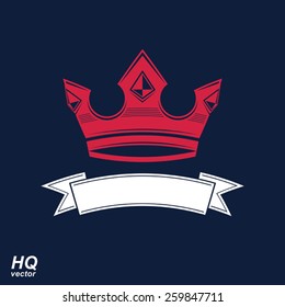 Vector imperial crown with undulate ribbon. Classic coronet with decorative curvy band. King regalia design element.