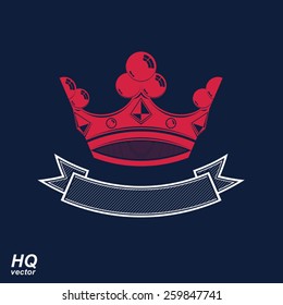 Vector imperial crown with undulate ribbon. Classic coronet with decorative curvy band. King regalia design element. 