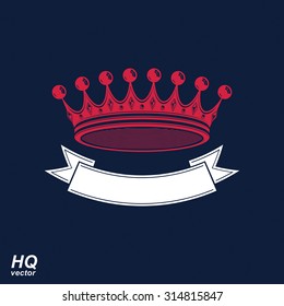 Vector imperial crown with undulate ribbon. Coronet with decorative curvy band. King regalia design element.