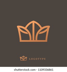Vector imperial luxury crown logo design. Line art ornate symbol. Vintage premium king, queen vector sign. Emblem luxury beauty spa, cosmetics, jewelry, hotel, restaurant. Wedding elegant outline icon
