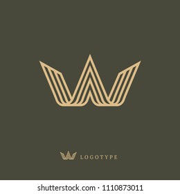 Vector imperial luxury crown logo design. Line art gold ornate symbol. Vintage premium king, queen vector sign. Emblem luxury beauty spa, cosmetics, jewelry, hotel, restaurant. Elegant queen icon.